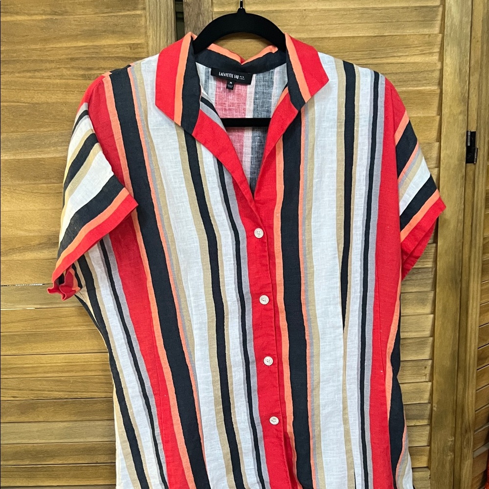 Lafayette 148 New York Red and Black Striped Shirt